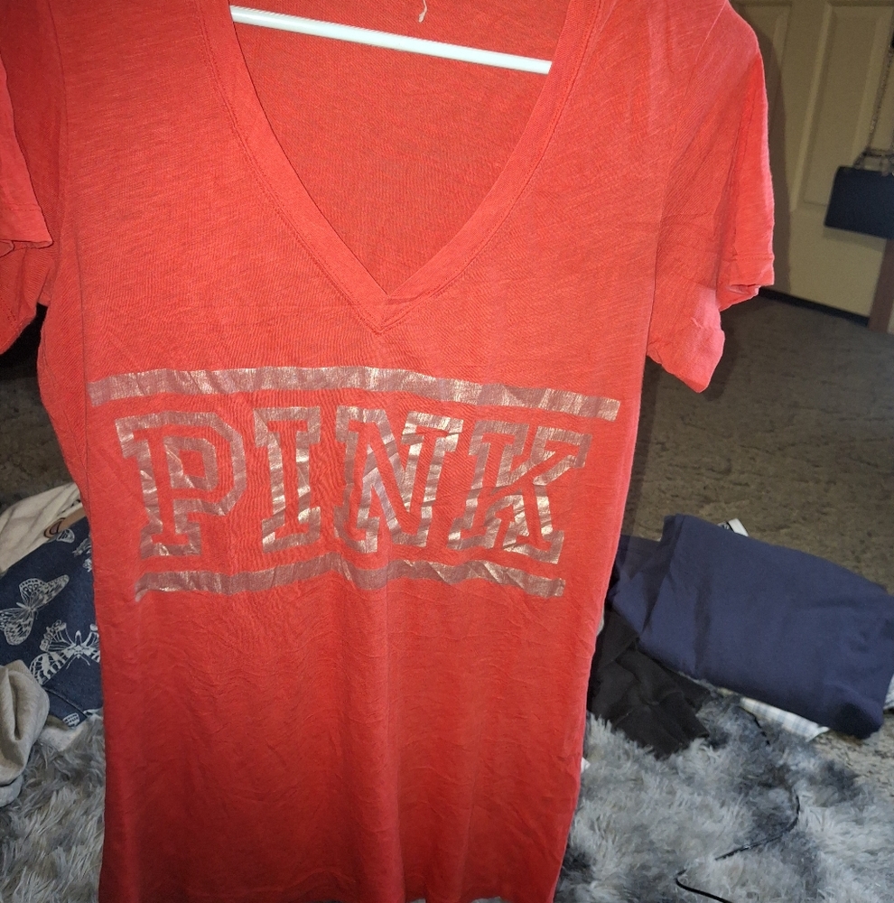 PINK Red V-Neck T-Shirt